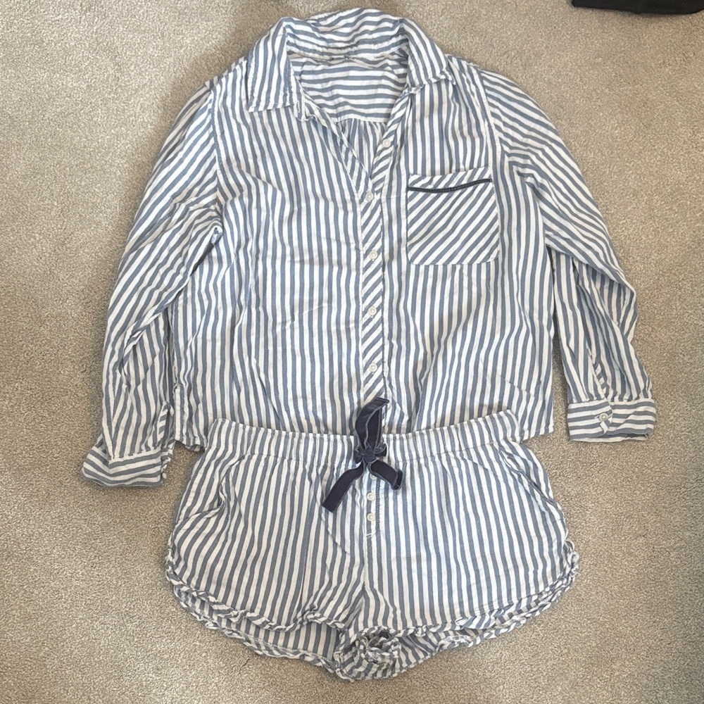 Aerie Blue and White Striped Pajama Set